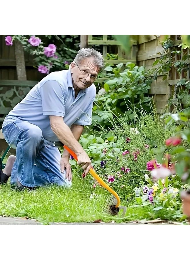 Heavy Duty Metal Weed Rake With Ergonomic Orange Handle For Soil Loosening Weeding - Image 5