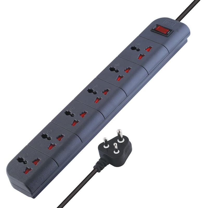MX MX Spike Guard Surge Protector 2 pin 3 pin Plug Socket 6 Outlet Power Strip with Master Switch Heavy Duty Power Cord Extension Cord 15 mtr Child Saftey Shutter Extension Board  - Image 1