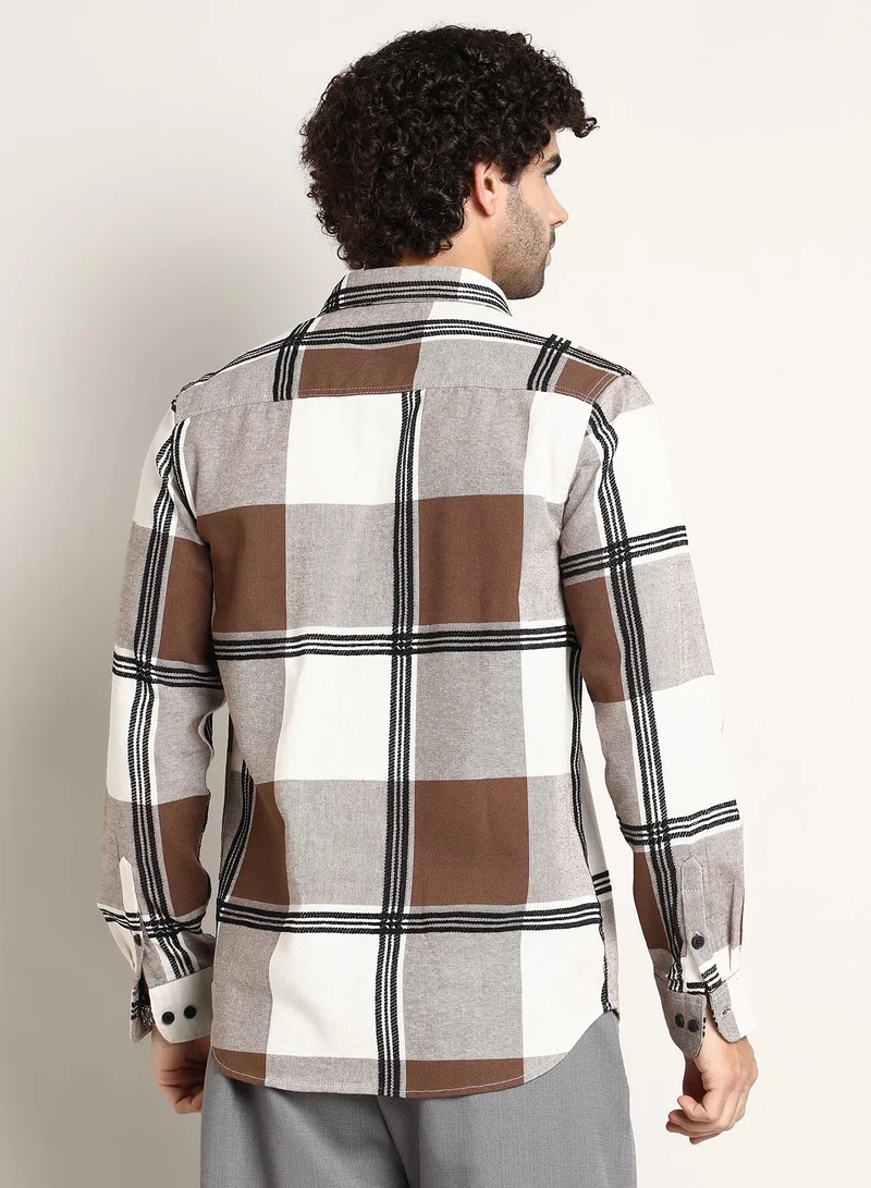 كامبوس سوترا Men's Russet Brown Overlap Buffalo Shirt
