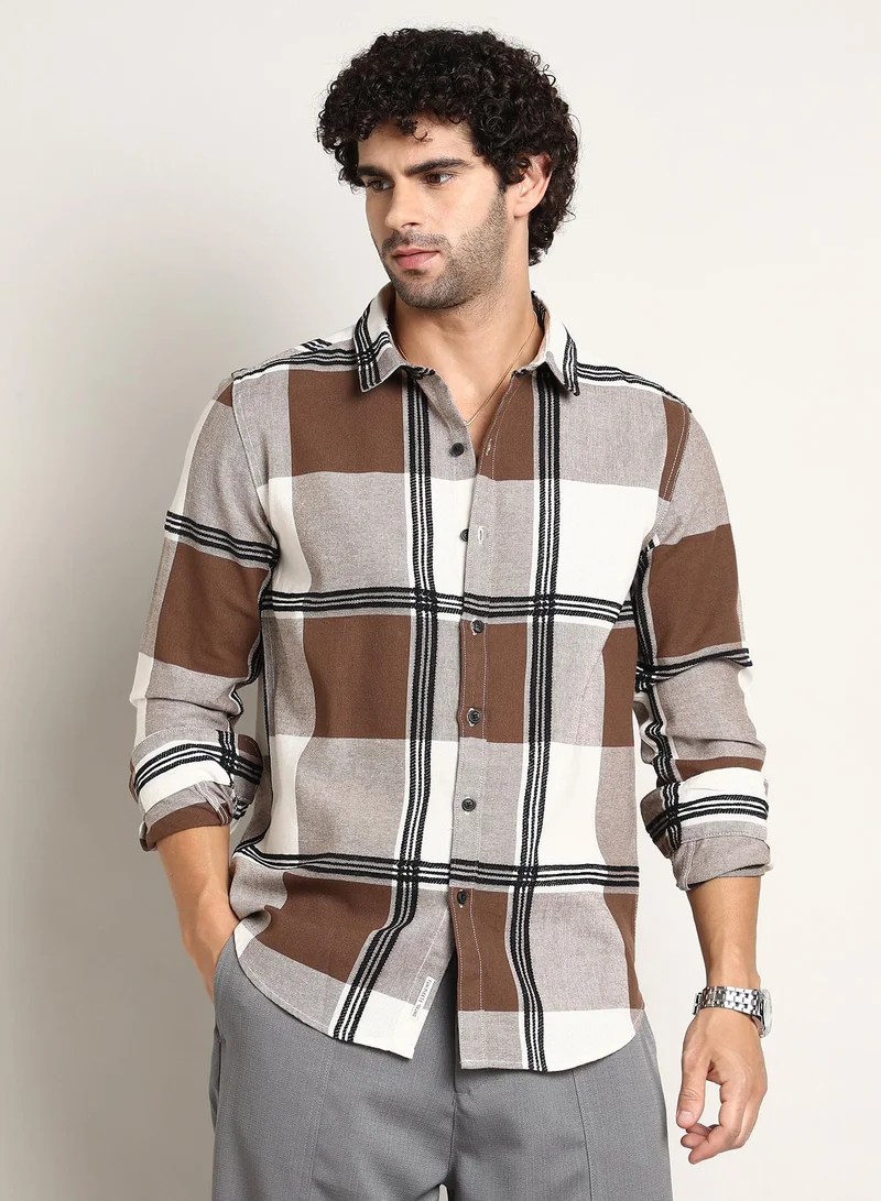 كامبوس سوترا Men's Russet Brown Overlap Buffalo Shirt