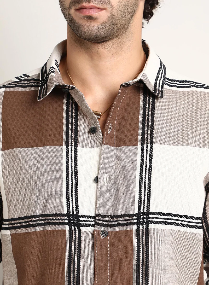 كامبوس سوترا Men's Russet Brown Overlap Buffalo Shirt
