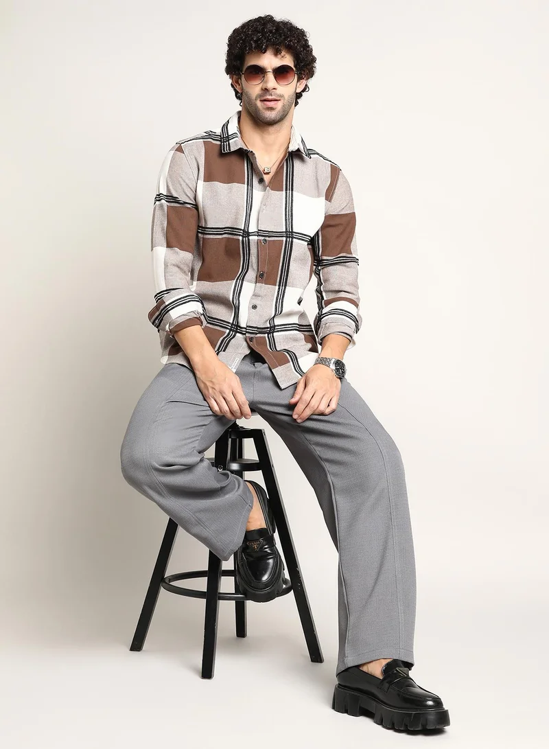 كامبوس سوترا Men's Russet Brown Overlap Buffalo Shirt