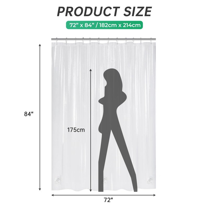 AmazerBath Plastic Shower Curtain 84 Inches Long, 72 x 84 Clear Weighted Extra Long Shower Curtain, PEVA Heavy Duty Tall Bathroom Curtains with 3 Big Clear Weighted Stones and 12 Grommet Holes - Image 3