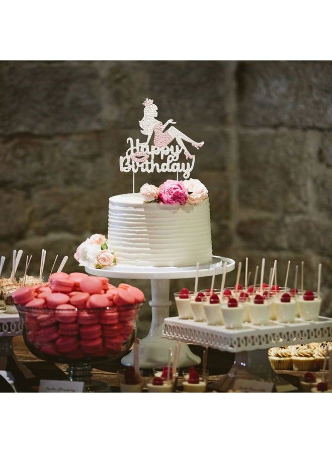 LINGTEER Happy Birthday Crown Queen Lady Rhinestone Cake Topper - Cheers to Makeup Spa Birthday Party Cake Centerpieces Decorations Gift Sign - Pink. - Image 5