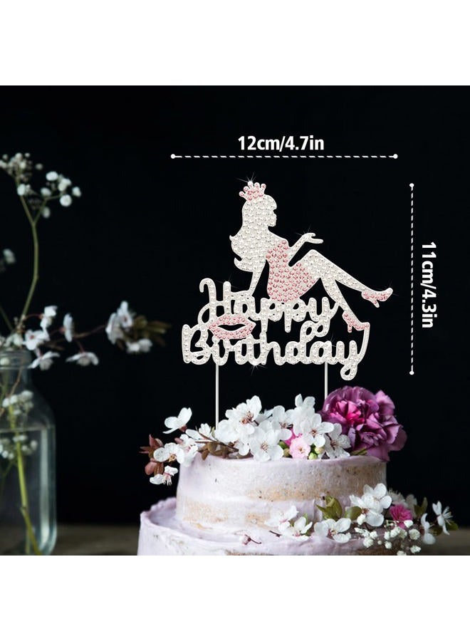 LINGTEER Happy Birthday Crown Queen Lady Rhinestone Cake Topper - Cheers to Makeup Spa Birthday Party Cake Centerpieces Decorations Gift Sign - Pink. - Image 3