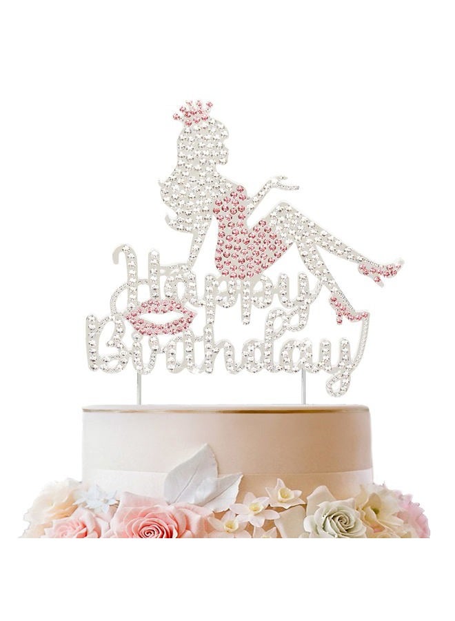 LINGTEER Happy Birthday Crown Queen Lady Rhinestone Cake Topper - Cheers to Makeup Spa Birthday Party Cake Centerpieces Decorations Gift Sign - Pink. - Image 1