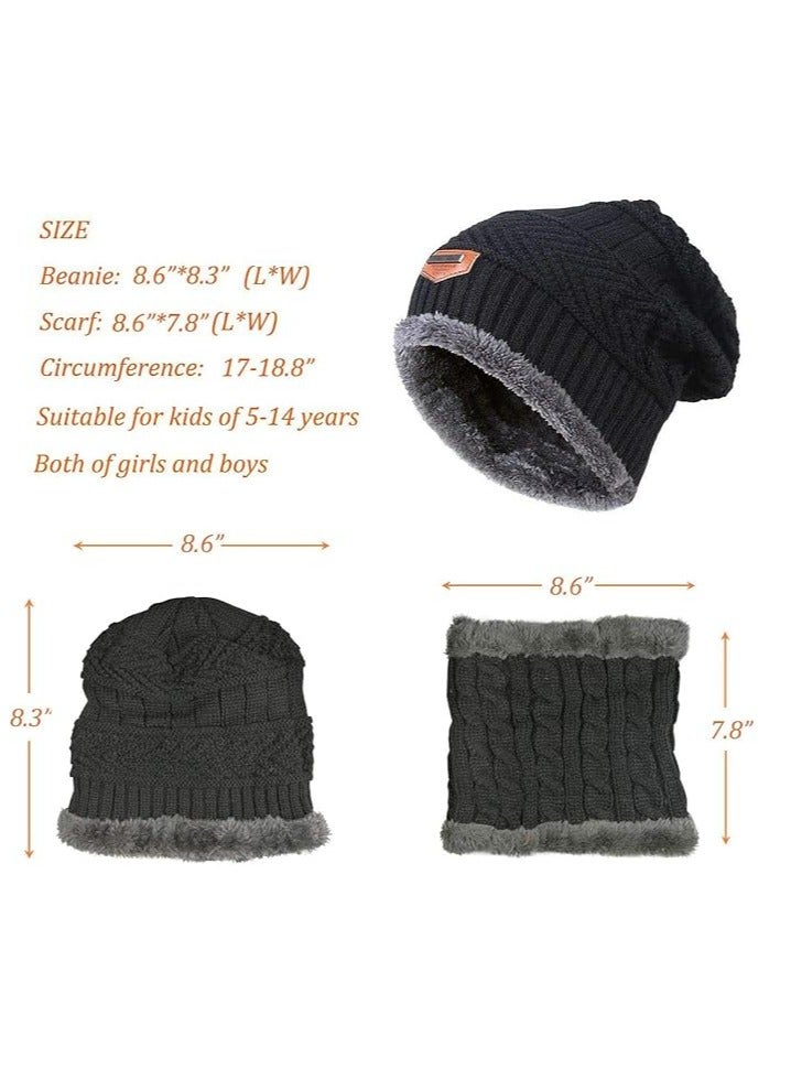 مجموعة قبعة وشارعة للأولاد والبنات، 2 قطعة قبعة صناعية دافئة وشارعة مزودة بداخلة فريك للأطفال من 5 إلى 14 سنوات - Image 5