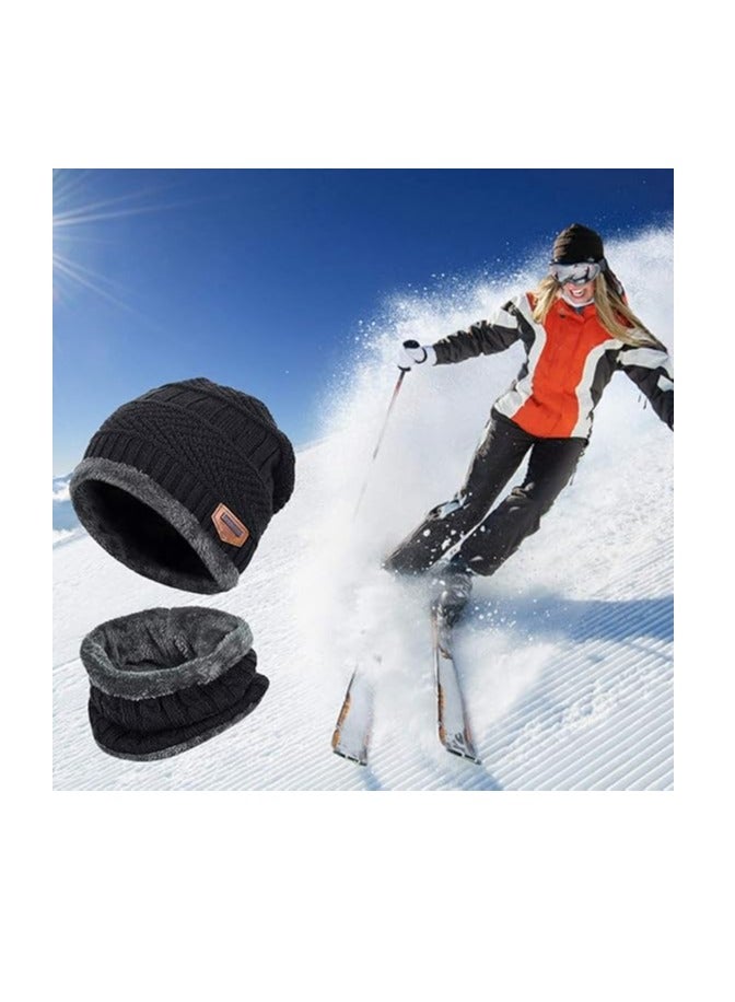 مجموعة قبعة وشارعة للأولاد والبنات، 2 قطعة قبعة صناعية دافئة وشارعة مزودة بداخلة فريك للأطفال من 5 إلى 14 سنوات - Image 2