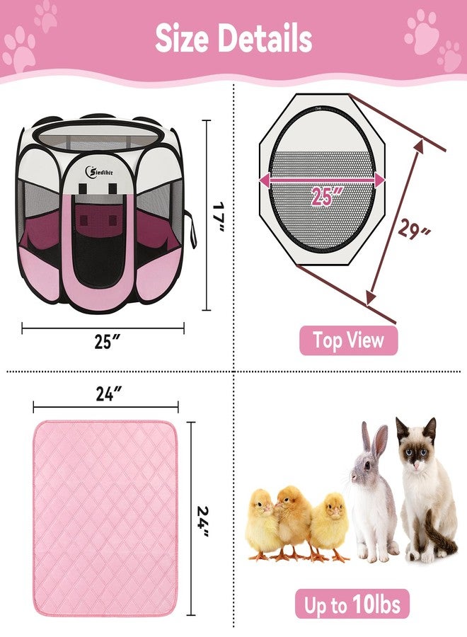 Siedihit Dog Cat Playpen, Puppy Pet Playpen Indoor for Small Dog Crate Tent Cage Outdoor, Portable Pop Up Dogs Enclosure Kennel with Carrying Case for Dogs/Cats/Rabbits(Pink, Small with pad) - Image 3