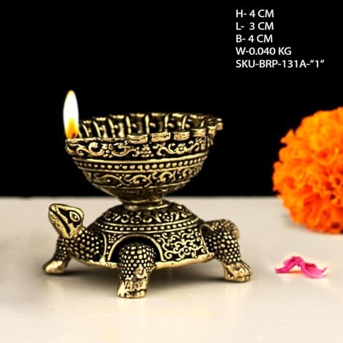 INDICAST Religious Brass Diya for Puja | 1" Tortoise Design Arti Deepak Deepam Oil Lamp for Worship and Festivities | Perfect for Pooja Rituals (Weight - 40gm) - Image 2