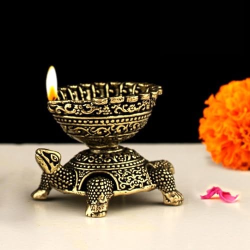 INDICAST Religious Brass Diya for Puja | 1" Tortoise Design Arti Deepak Deepam Oil Lamp for Worship and Festivities | Perfect for Pooja Rituals (Weight - 40gm) - Image 1