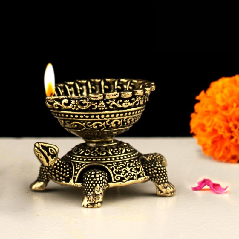 INDICAST Religious Brass Diya for Puja | 1" Tortoise Design Arti Deepak Deepam Oil Lamp for Worship and Festivities | Perfect for Pooja Rituals (Weight - 40gm) - Image 4
