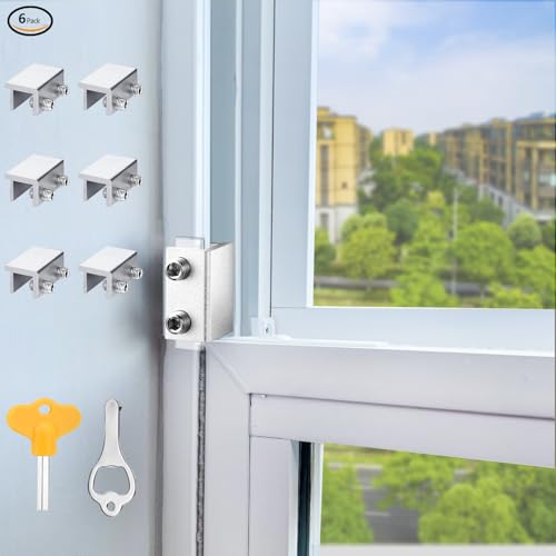 AUSWAUR Window Locks, 6 Sets Window Locks Security with Key, Adjustable Aluminum Sliding Window Security Safety Locks Child Proof Security Lock Stoppers for Vertical & Horizontal Sliding Window - Image 1