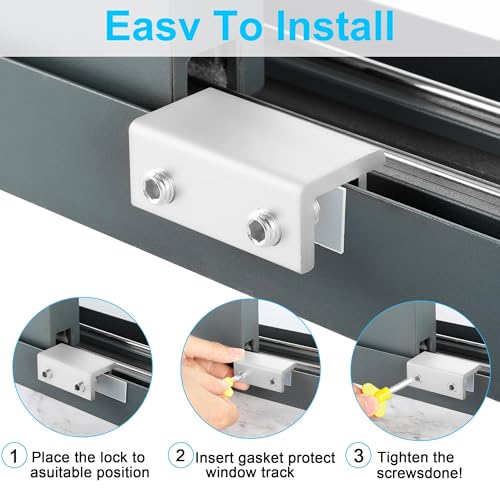 AUSWAUR Window Locks, 6 Sets Window Locks Security with Key, Adjustable Aluminum Sliding Window Security Safety Locks Child Proof Security Lock Stoppers for Vertical & Horizontal Sliding Window - Image 3