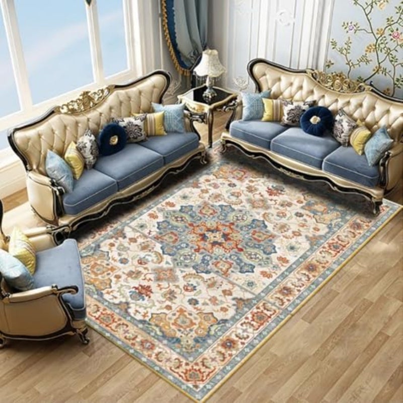 Bohemian Area Rug, 140 * 200cm Vintage Washable Rug, Non-Slip Non-Shedding Floor Carpet, for Living Room Bedroom Dining Room Indoor Home Decor - Image 1