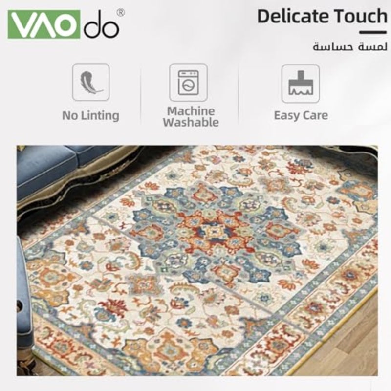 Bohemian Area Rug, 140 * 200cm Vintage Washable Rug, Non-Slip Non-Shedding Floor Carpet, for Living Room Bedroom Dining Room Indoor Home Decor - Image 3