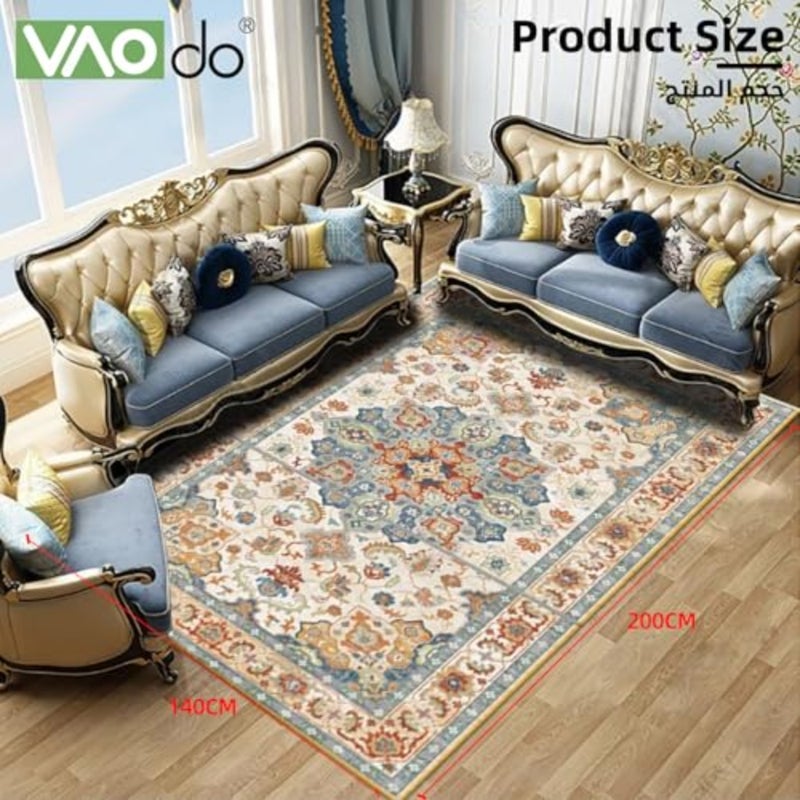Bohemian Area Rug, 140 * 200cm Vintage Washable Rug, Non-Slip Non-Shedding Floor Carpet, for Living Room Bedroom Dining Room Indoor Home Decor - Image 4