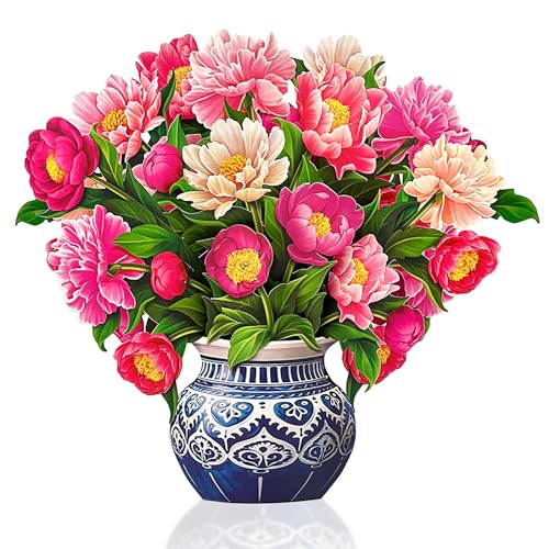 Freshcut Paper Pop Up Cards, Grande Peony Paradise, 18 Inch Life Sized Forever Flower Bouquet 3D Popup Greeting Card, Birthday Cards, Thank You Card, Blank Notecard & Envelope - Image 1