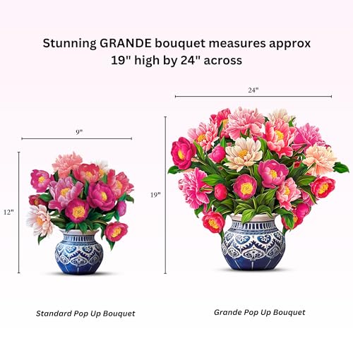 Freshcut Paper Pop Up Cards, Grande Peony Paradise, 18 Inch Life Sized Forever Flower Bouquet 3D Popup Greeting Card, Birthday Cards, Thank You Card, Blank Notecard & Envelope - Image 4