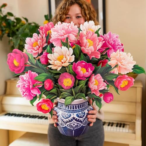 Freshcut Paper Pop Up Cards, Grande Peony Paradise, 18 Inch Life Sized Forever Flower Bouquet 3D Popup Greeting Card, Birthday Cards, Thank You Card, Blank Notecard & Envelope - Image 3
