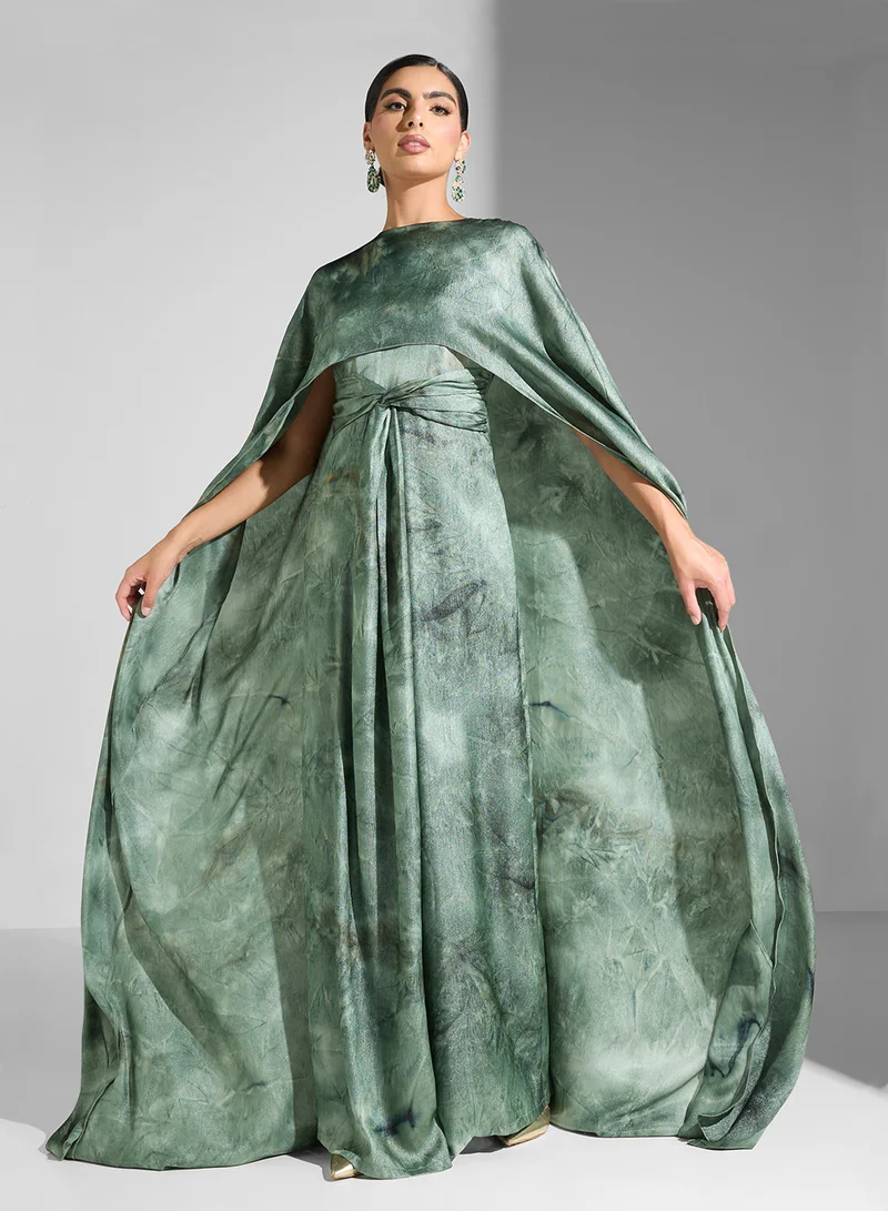 Golden Apple Cape Effect Maxi Dress