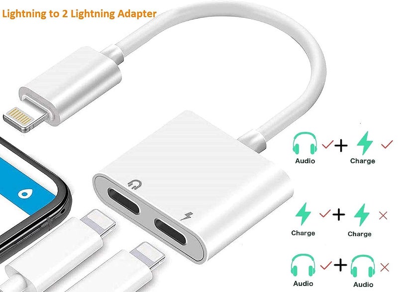 DesofIcon [Apple MFi Certified] 2PACK iPhone Lightning to 2 Lightning Adapter, Dual Lightning AUX + Charger Adapter Dongle Cable Splitter Compatible for iPhone 12/11/SE/X/XR/XS/8/7/6 Support Call + Charging - Image 3
