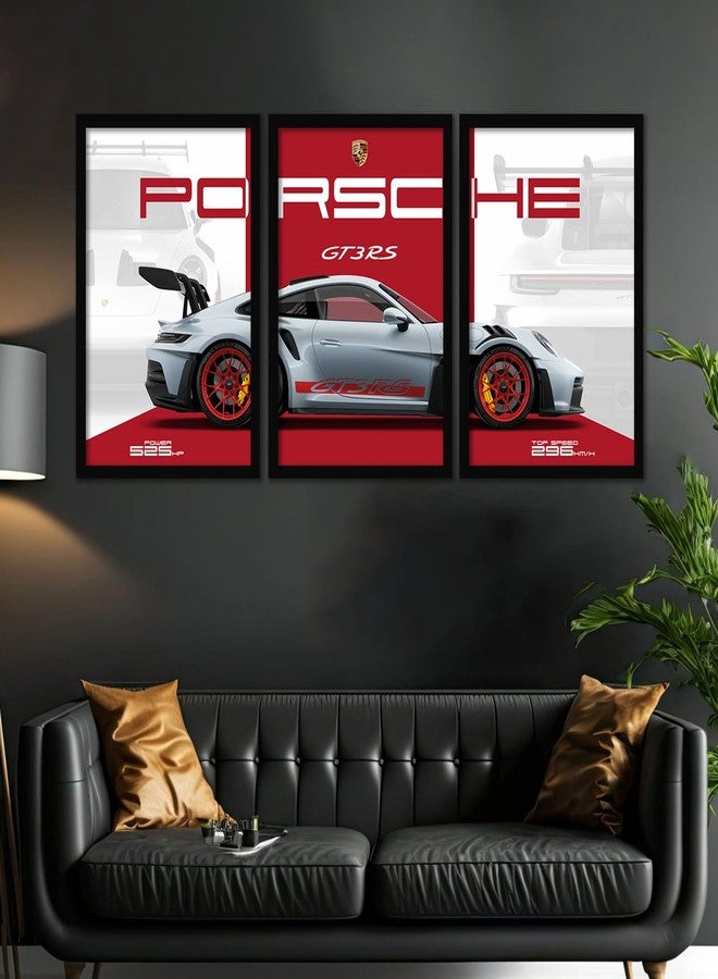 ARTELLY Big Porsche 911 GT3rs Sports Car Framed Wall Posters, Set of 3, Premium Framed Painting, Living Room Bedroom Decoration, Large Size Gift Item for Boys Room Decor (Porsche 2, 13x19 inch) - Image 4