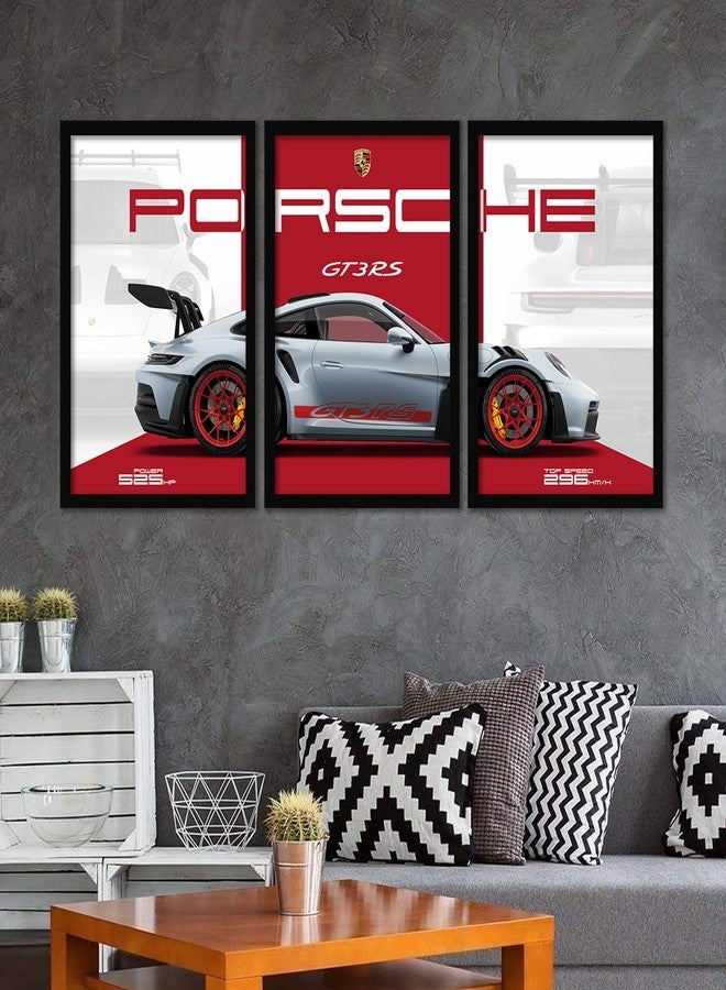 ARTELLY Big Porsche 911 GT3rs Sports Car Framed Wall Posters, Set of 3, Premium Framed Painting, Living Room Bedroom Decoration, Large Size Gift Item for Boys Room Decor (Porsche 2, 13x19 inch) - Image 3