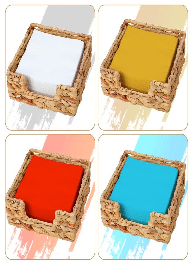 Graciadeco Ratten Napkin Holder for Table, Square Water Hyacinth Serving Tray for Paper Napkins Kitchen Restaurant Dinner Wicker Baskets 7.8" x 7.8" x 2.6" - Image 5