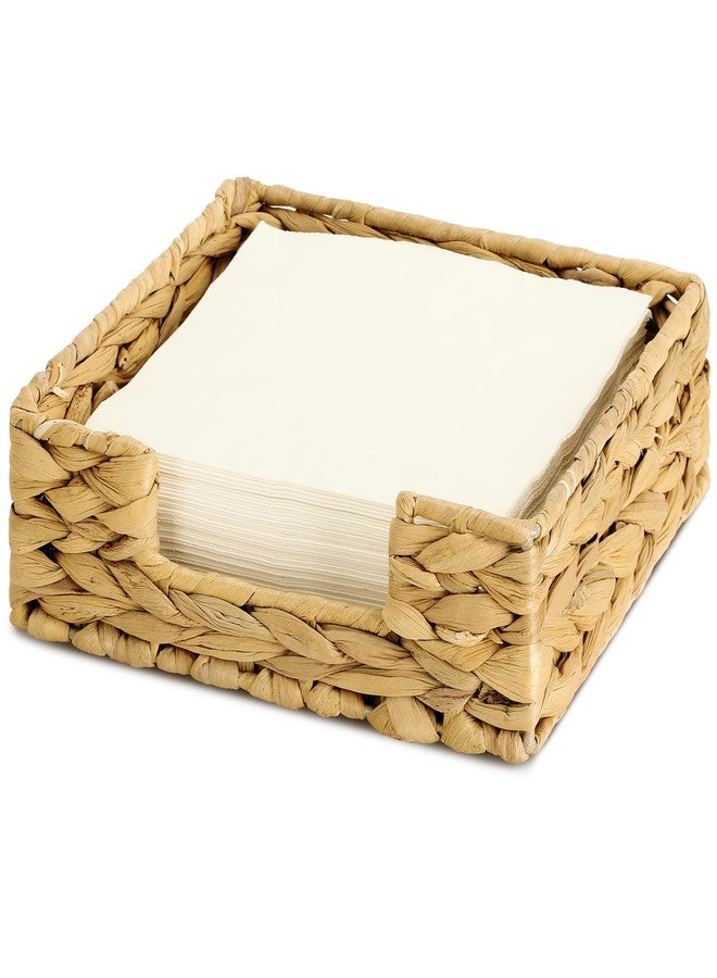 Graciadeco Ratten Napkin Holder for Table, Square Water Hyacinth Serving Tray for Paper Napkins Kitchen Restaurant Dinner Wicker Baskets 7.8" x 7.8" x 2.6" - Image 1