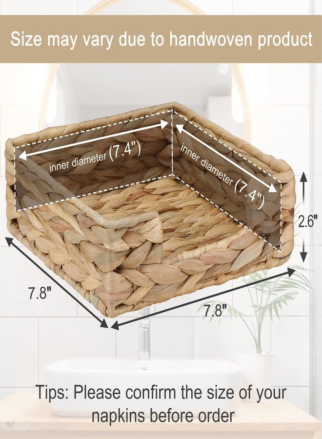 Graciadeco Ratten Napkin Holder for Table, Square Water Hyacinth Serving Tray for Paper Napkins Kitchen Restaurant Dinner Wicker Baskets 7.8" x 7.8" x 2.6" - Image 2