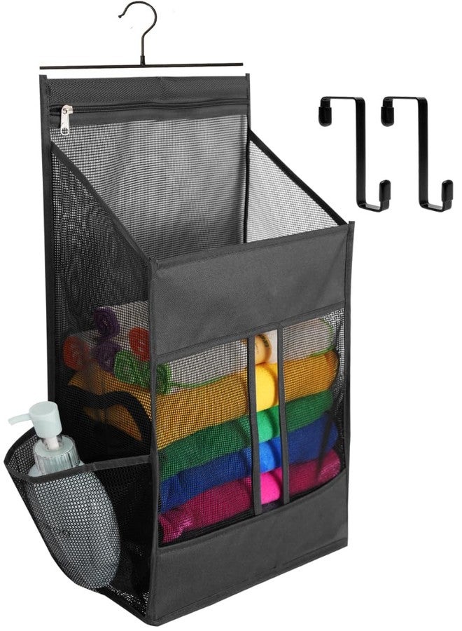 ALYER Hanging Plastic Grocery Bag Holder and Dispenser,Mesh Over the Cabinet Door Organizer with Easy-Access Openings for Kitchen Towel,Bras,Laundry,Installation Free(Black, 21.7"H * 11.8"W * 5.9"D) - Image 1