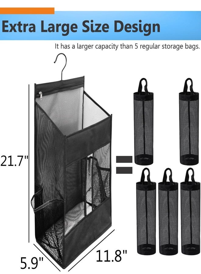 ALYER Hanging Plastic Grocery Bag Holder and Dispenser,Mesh Over the Cabinet Door Organizer with Easy-Access Openings for Kitchen Towel,Bras,Laundry,Installation Free(Black, 21.7"H * 11.8"W * 5.9"D) - Image 2