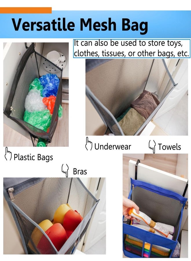 ALYER Hanging Plastic Grocery Bag Holder and Dispenser,Mesh Over the Cabinet Door Organizer with Easy-Access Openings for Kitchen Towel,Bras,Laundry,Installation Free(Black, 21.7"H * 11.8"W * 5.9"D) - Image 4