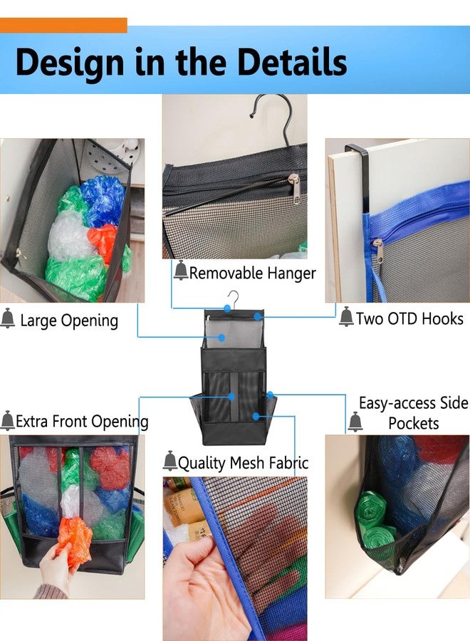 ALYER Hanging Plastic Grocery Bag Holder and Dispenser,Mesh Over the Cabinet Door Organizer with Easy-Access Openings for Kitchen Towel,Bras,Laundry,Installation Free(Black, 21.7"H * 11.8"W * 5.9"D) - Image 3
