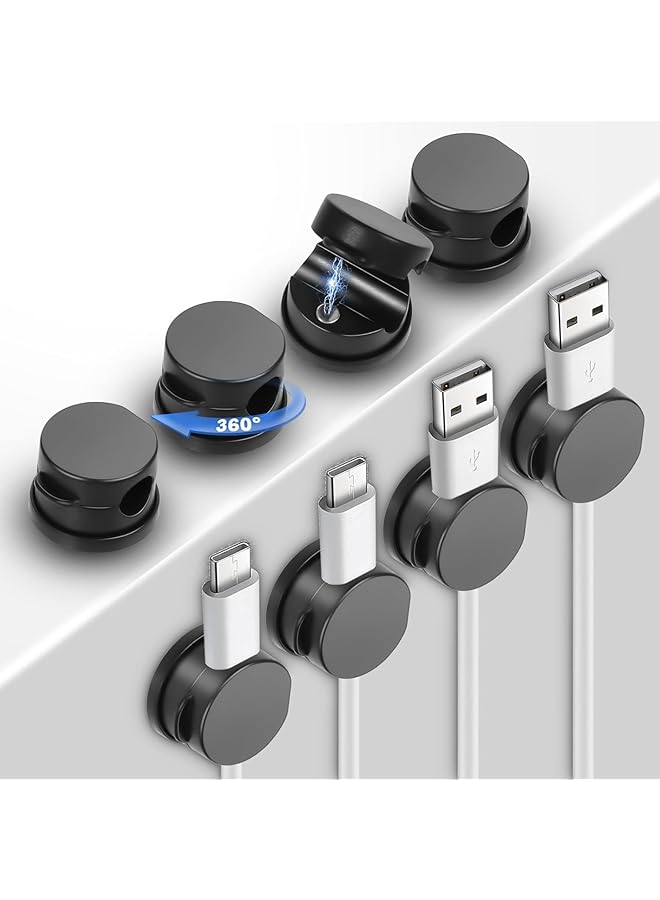 8 Pack 360° Rotatable Magnetic Cable Clips – Adhesive Cable Organizer and Cord Holder for Desk Car Nightstand Office Home