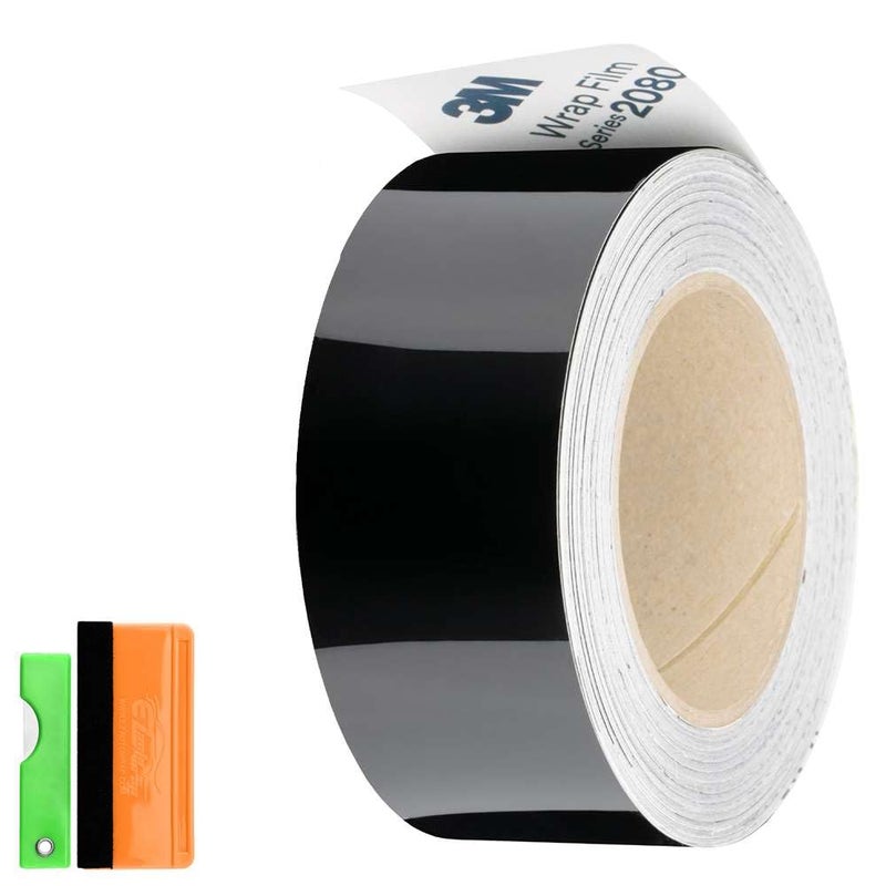 EZAUTO WRAP 2 inches x 75 Feet Gloss Black 3M 2080 Vinyl Wrap Kit for Black Out Chrome Delete Window Trim Door Trim with Tool Kit - Image 1