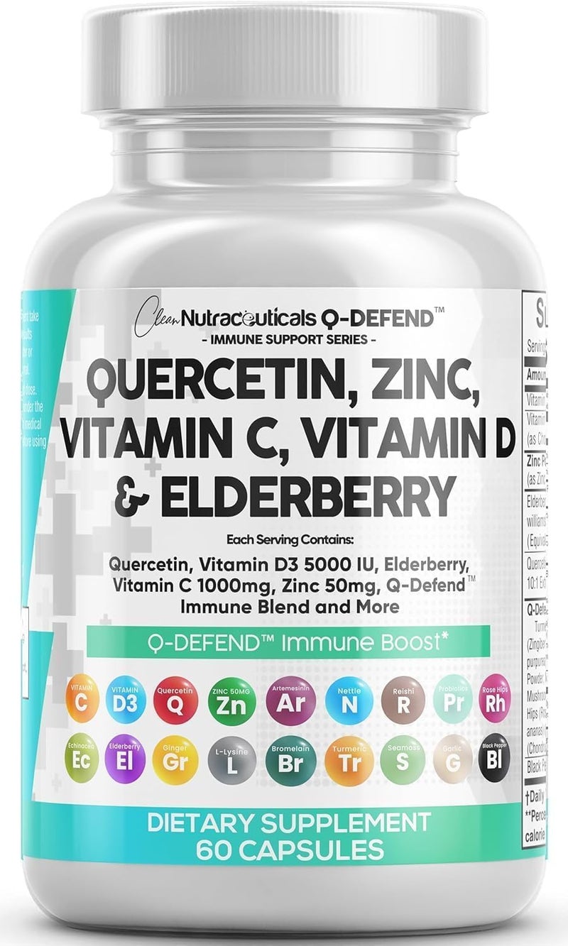 Clean Nutraceuticals Quercetin Zinc Vitamin C Vitamin D Bromelain Elderberry  Lung Immune Support Supplement Adults with Artemisinin Sea Moss Echinacea Allergy Relief - Image 1