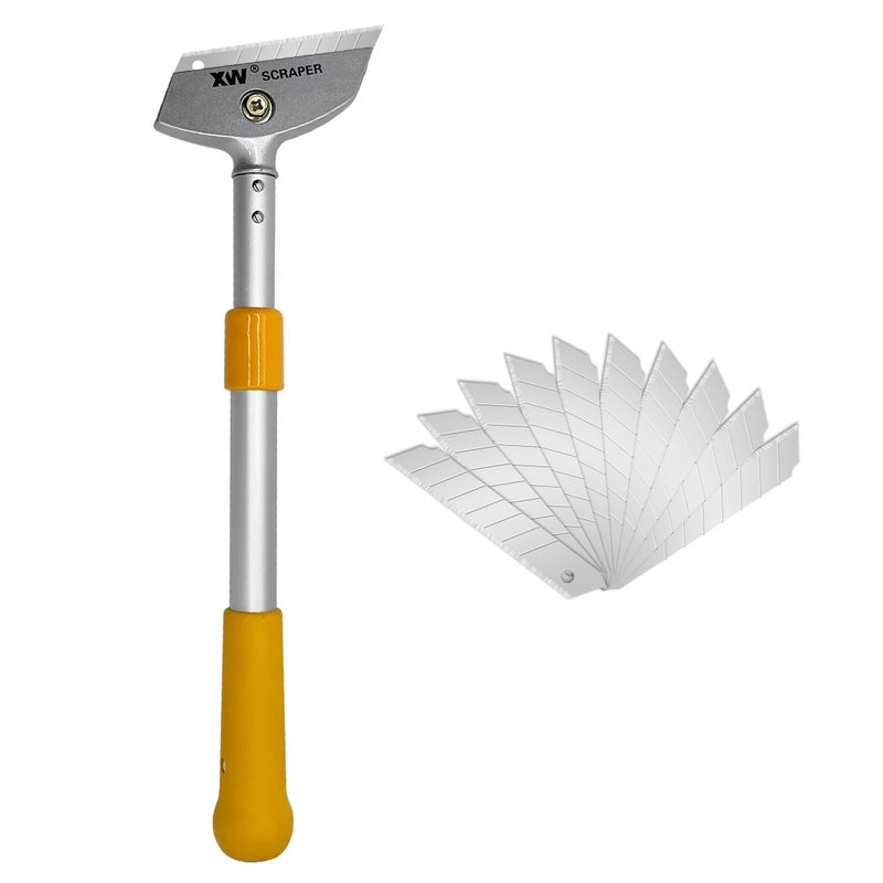 XW Razor Blade Scraper with Adjustable Handle, 23" Long Handle Heavy Duty Floor Scraper, Extra 10 PCS Blades Included - Image 1