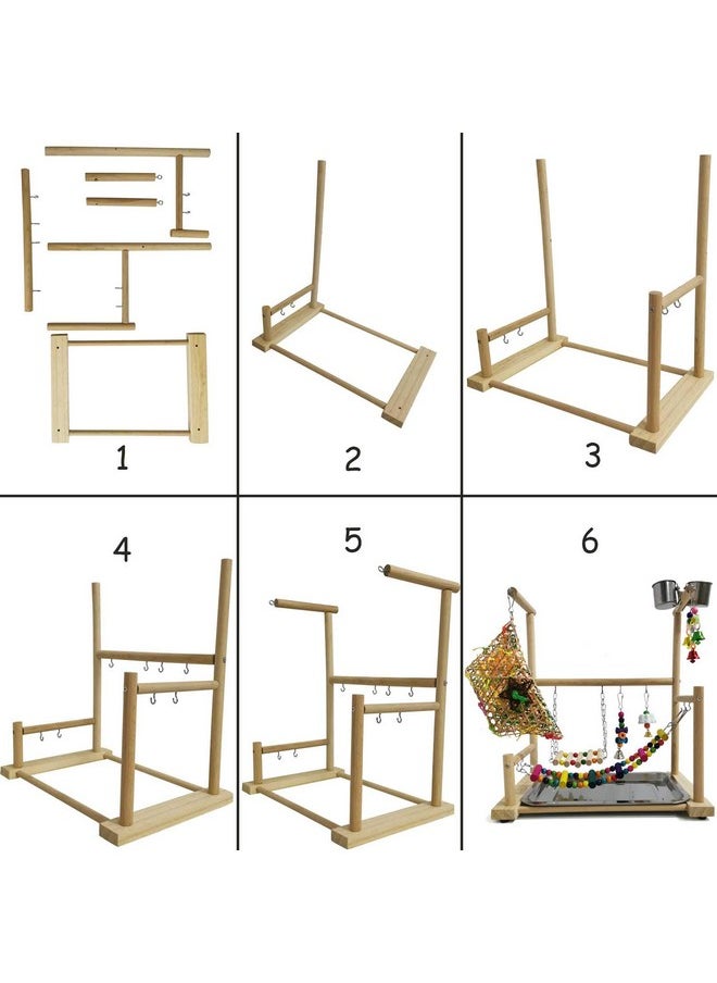 Kathson - Parrot Playstand Bird Playground Conures Play Stand Wood Perch Gym Playpen Ladder Parakeets Cage Accessories Exercise Toys With Swings Feeder Cups For Cockatoos Lovebirds - Image 1