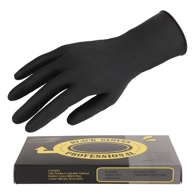 Segbeauty Segbeauty 20 Count Hair Dye Gloves Large Black Reusable Rubber Gloves for Hair Styling Powder Free Professional Salon Coloring Accessories 