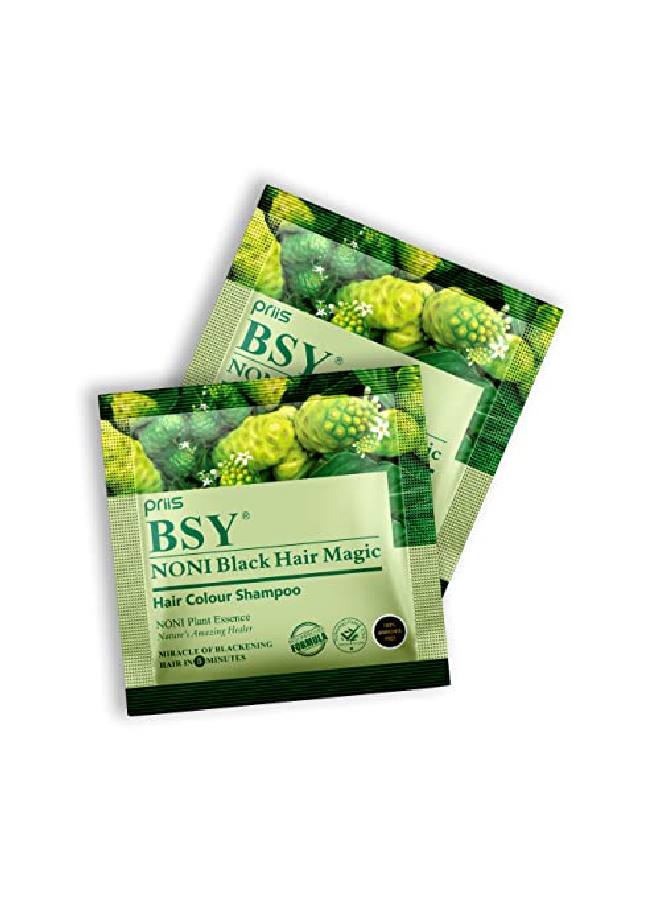 BSY Noni Black Hair Magic 12ml x 5 Sachets |100% Ammonia Free | Fruit based Hair Color Shampoo | Anti Hair fall Hair Color | Black Hair Dye | 5 minutes hair color | noni hair color | Anti Dandruff. - Image 1