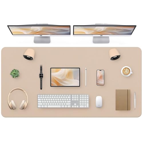Bloss Extra Large Desk Mat 55" x 24", Non-Slip Dressing Table Cover Protector, Waterproof Student Study Desk Mat, PU Leather Computer Writing Desk Pad for Home Office and Decor - Beige - Image 1