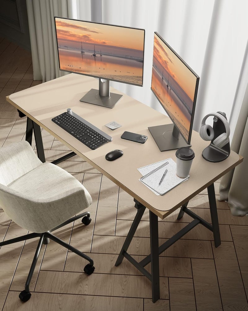 Bloss Extra Large Desk Mat 55" x 24", Non-Slip Dressing Table Cover Protector, Waterproof Student Study Desk Mat, PU Leather Computer Writing Desk Pad for Home Office and Decor - Beige - Image 4