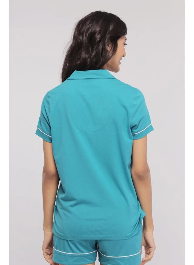 نسيسيرا Teal With White Piping Shorts