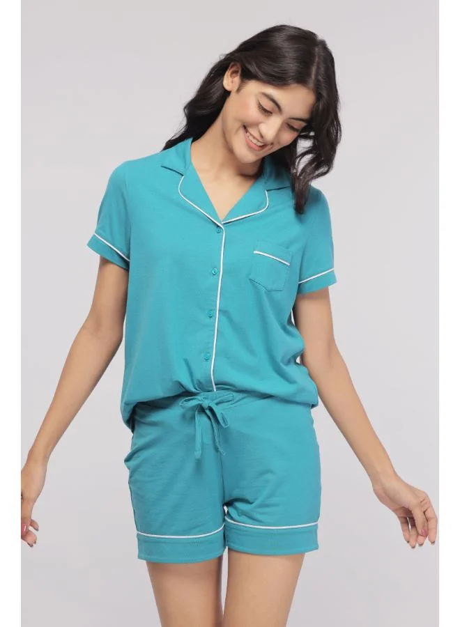 نسيسيرا Teal With White Piping Shorts