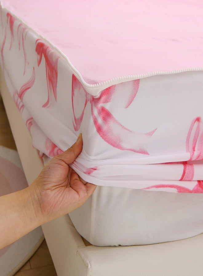 Gusuhome Zipper Bedding Twin for Girls Bow Zipit Comforter Set Zip Up Bedding Set Bowknot Zippered Sheets Pink Kids Bedroom Decor - Image 4