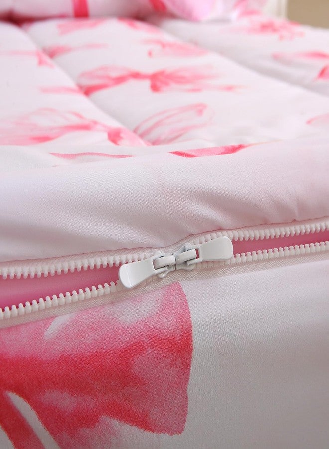 Gusuhome Zipper Bedding Twin for Girls Bow Zipit Comforter Set Zip Up Bedding Set Bowknot Zippered Sheets Pink Kids Bedroom Decor - Image 3