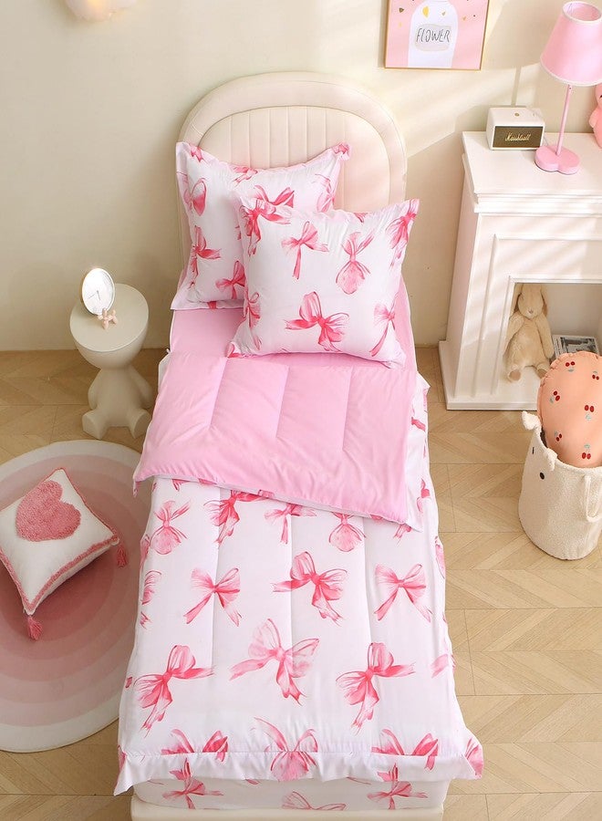 Gusuhome Zipper Bedding Twin for Girls Bow Zipit Comforter Set Zip Up Bedding Set Bowknot Zippered Sheets Pink Kids Bedroom Decor - Image 2