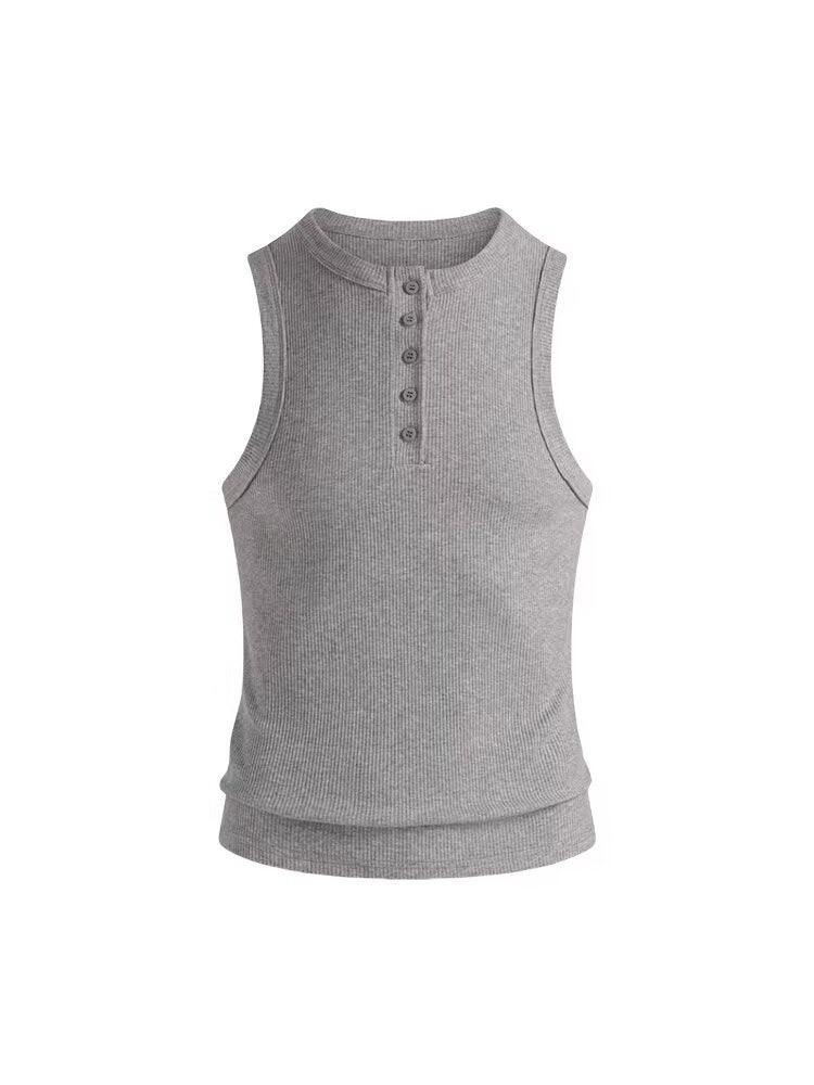American Trendy Brand Button-Down Henry Collar Solid Color Sleeveless Vest For Men And Women, Summer Simple Slim Fit Versatile - Image 1